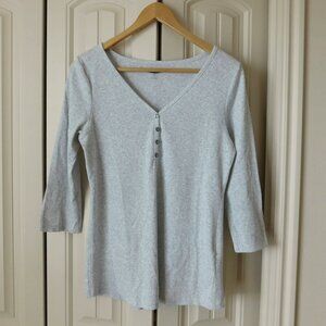 Women's Old Navy Ribbed Gray Henley Slim Fit 3/4 Sleeve Shirt, Size M